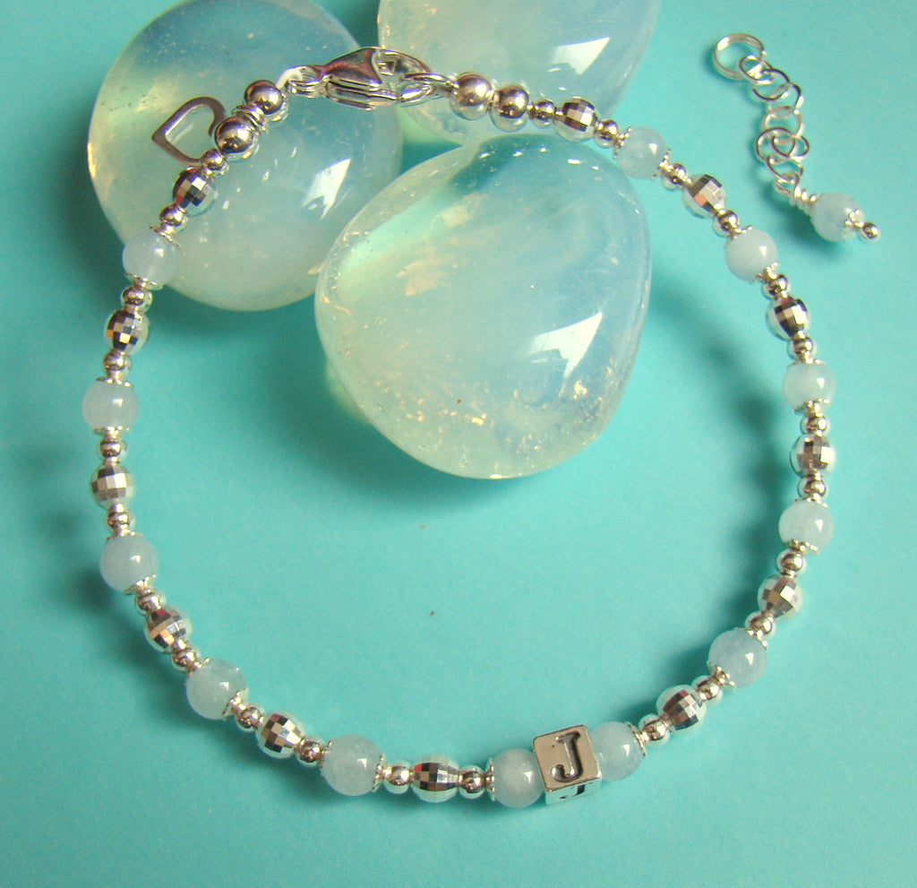 Birthstone Mini Bracelets | Gemstone Prism & Sandalwood Bracelets March | Aquamarine