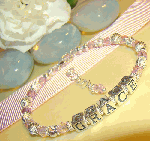 October Rose Sterling Silver Baby Child Name Personalized Custom Bracelet